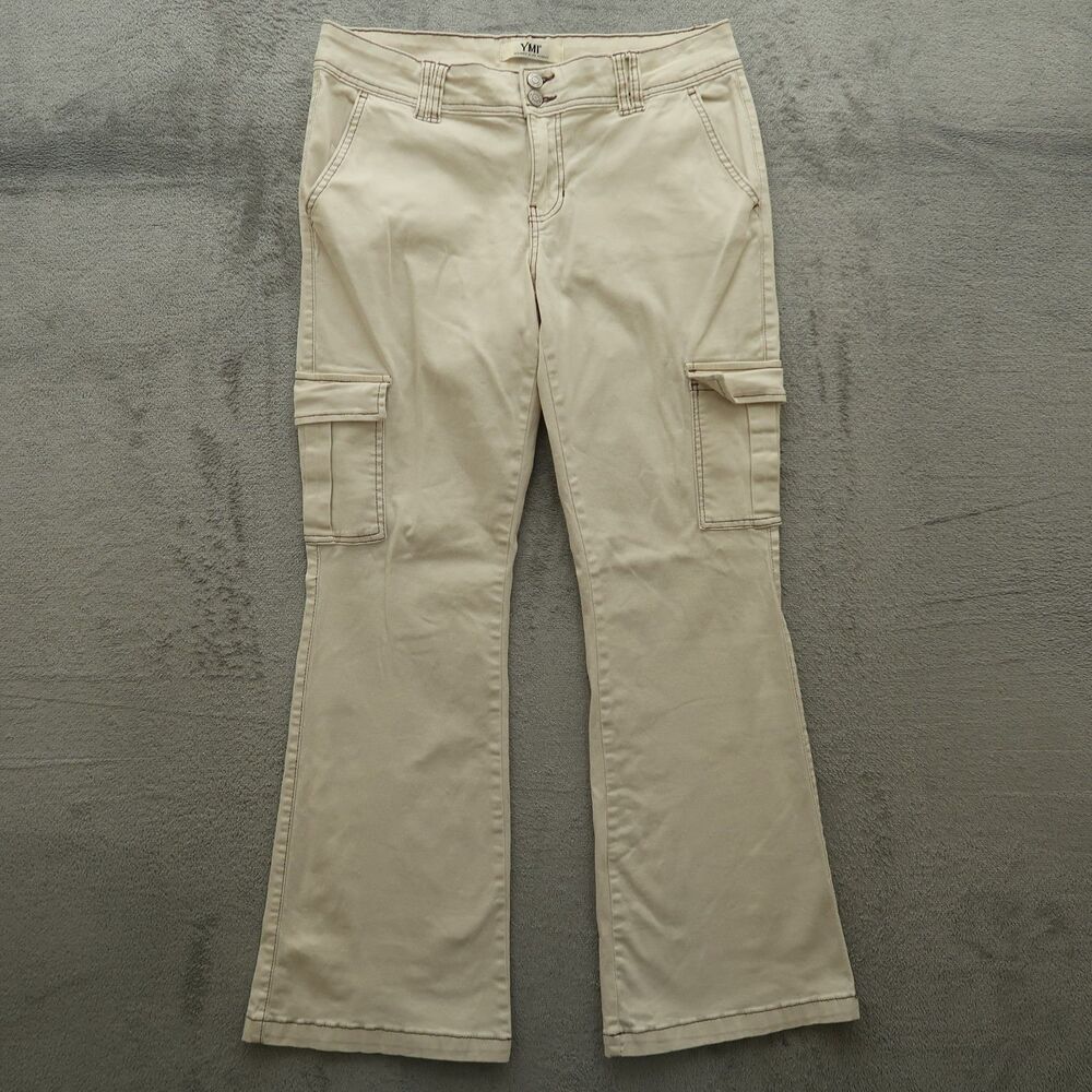 YMI Canvas Jeans Junior's Size 11/30 Light Beige Mid-Rise Cargo Boot 31" Inseam